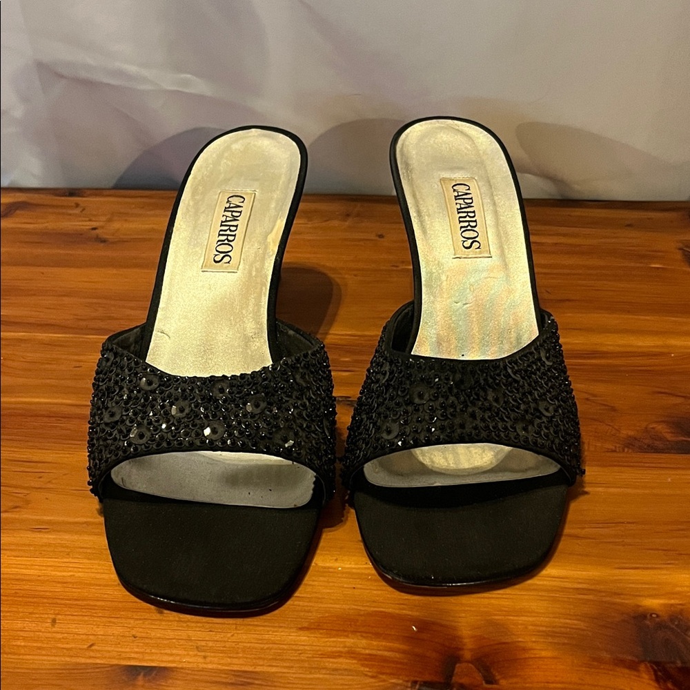 Caparros Vintage Black Sparkle Mules